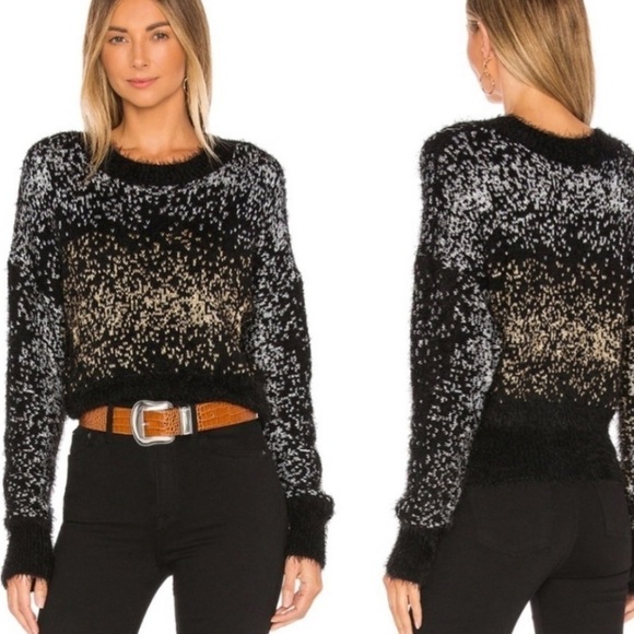 House of Harlow x Revolve Super Moon Sweater Moon Shimmer Black Gold Silver Sm - Picture 1 of 8